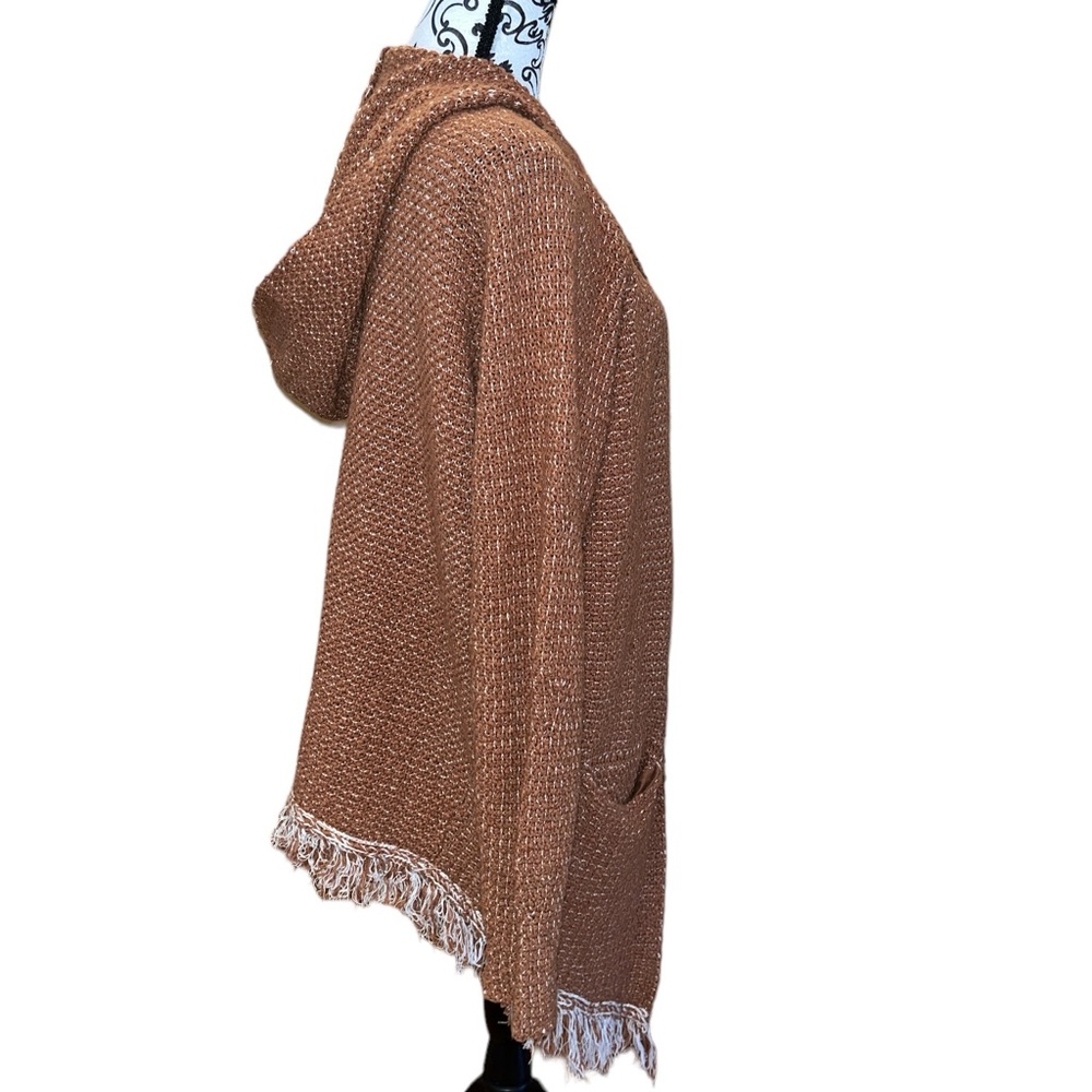 Free People Brown Speckled Hooded Fringe Cardigan/Sweater - Picture 6 of 9